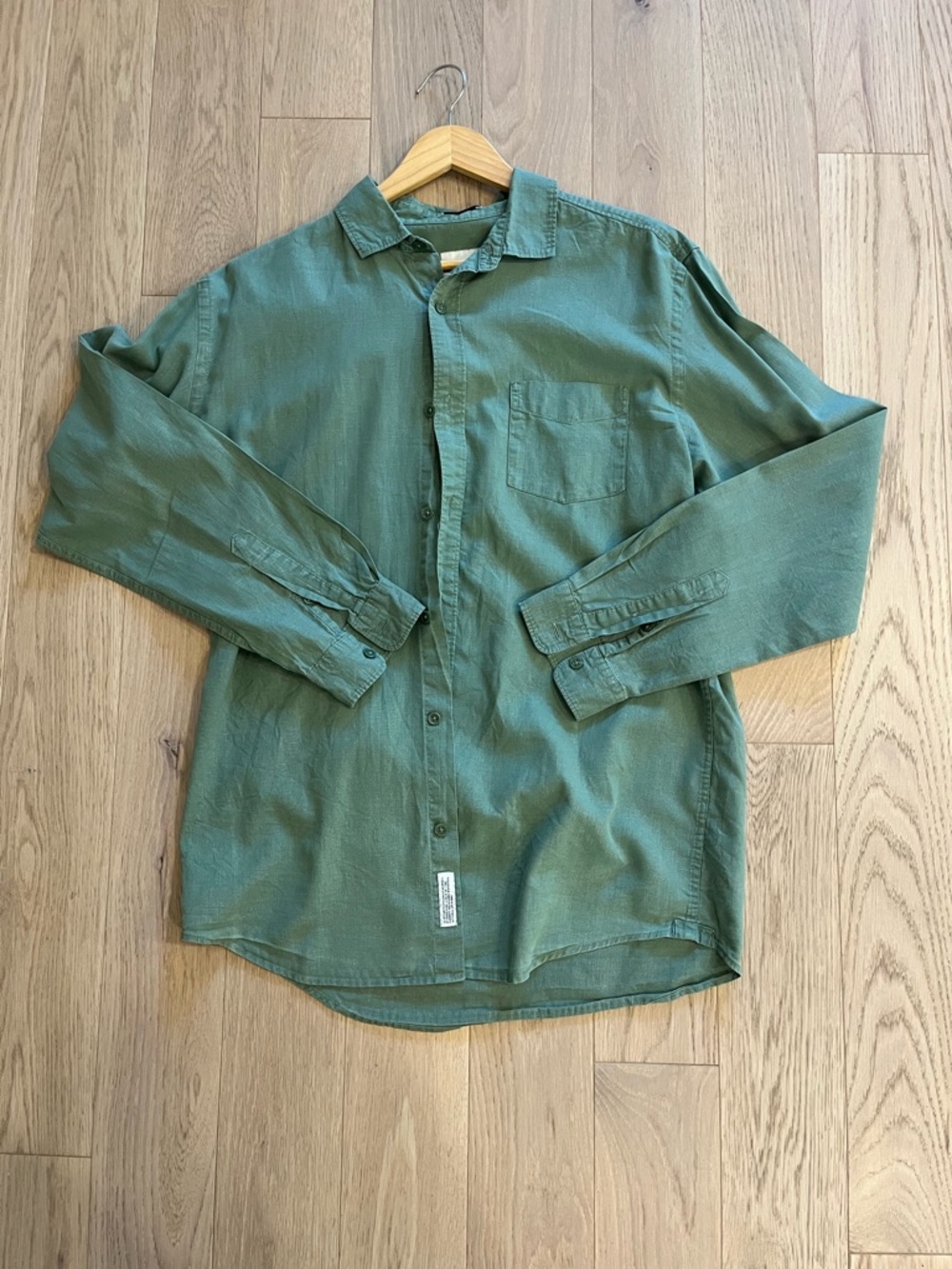 Frank And Oak Stanley Hemp Cotton Shirt Men’s M Olive Green Linen Feel Casual
